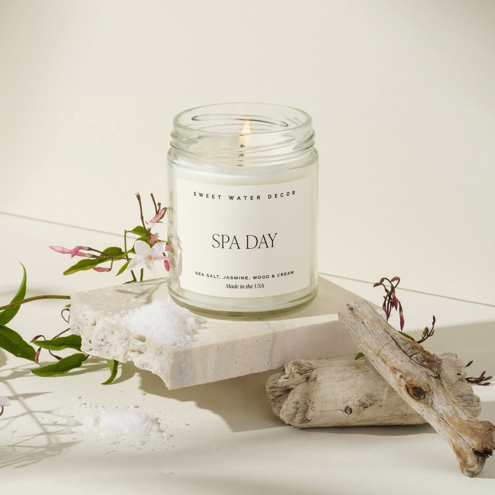 Sweet Water Decor Spa Day candle with gold lid complements modern and rustic interiors