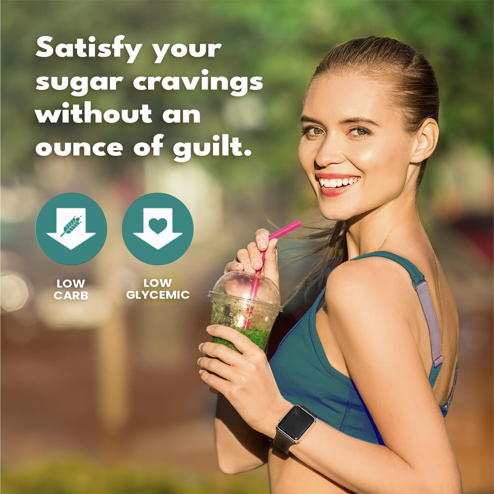 SweetLeaf Stevia en polvo en batido, opción saludable.