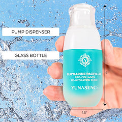 Applying YUNASENCE Blu-Marine elixir to the skin for a refreshed look