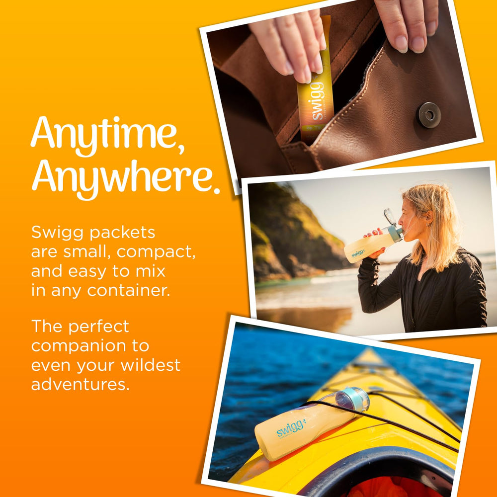 Swigg tropical fusion pack at desk demonstrates easy hydration during work