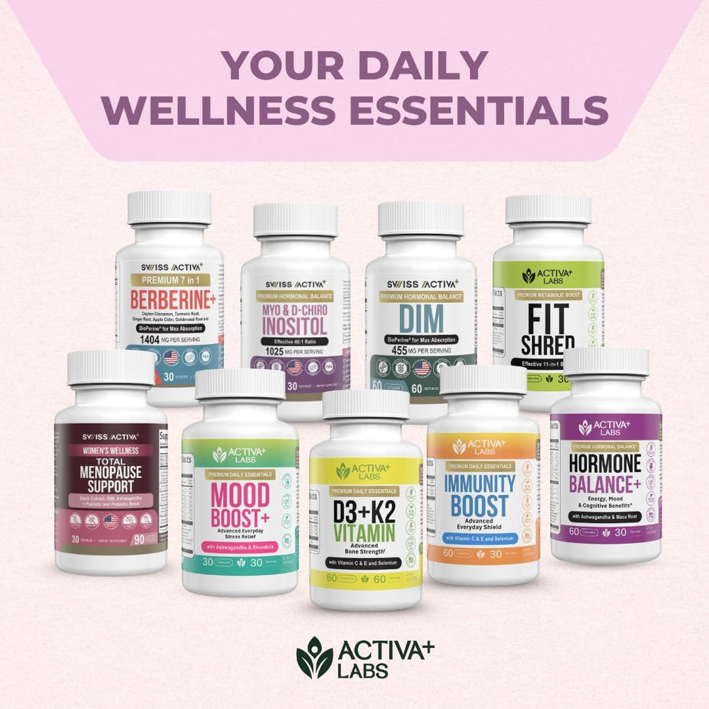 Swiss Activa+ daily routine checklist beside bottles reinforces consistency.