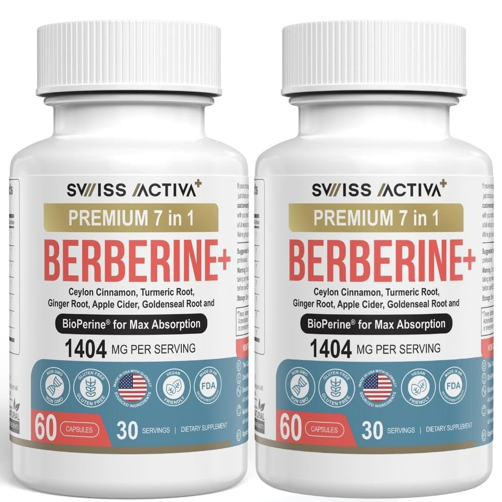 Swiss Activa+ Berberine bottle showcasing premium metabolism-support formula.