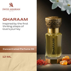 Swiss Arabian Gharaam amber musk blend emphasizes unisex daily wear.