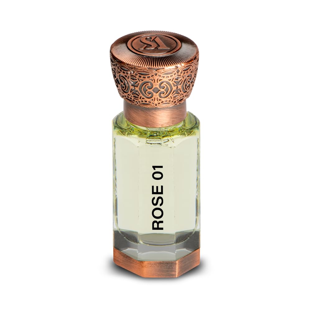 Swiss Arabian Rose 01 bottle close-up, premium rose perfume oil for daily wear.