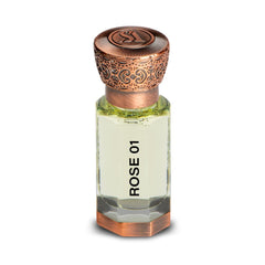 Swiss Arabian Rose 01 bottle close-up, premium rose perfume oil for daily wear.