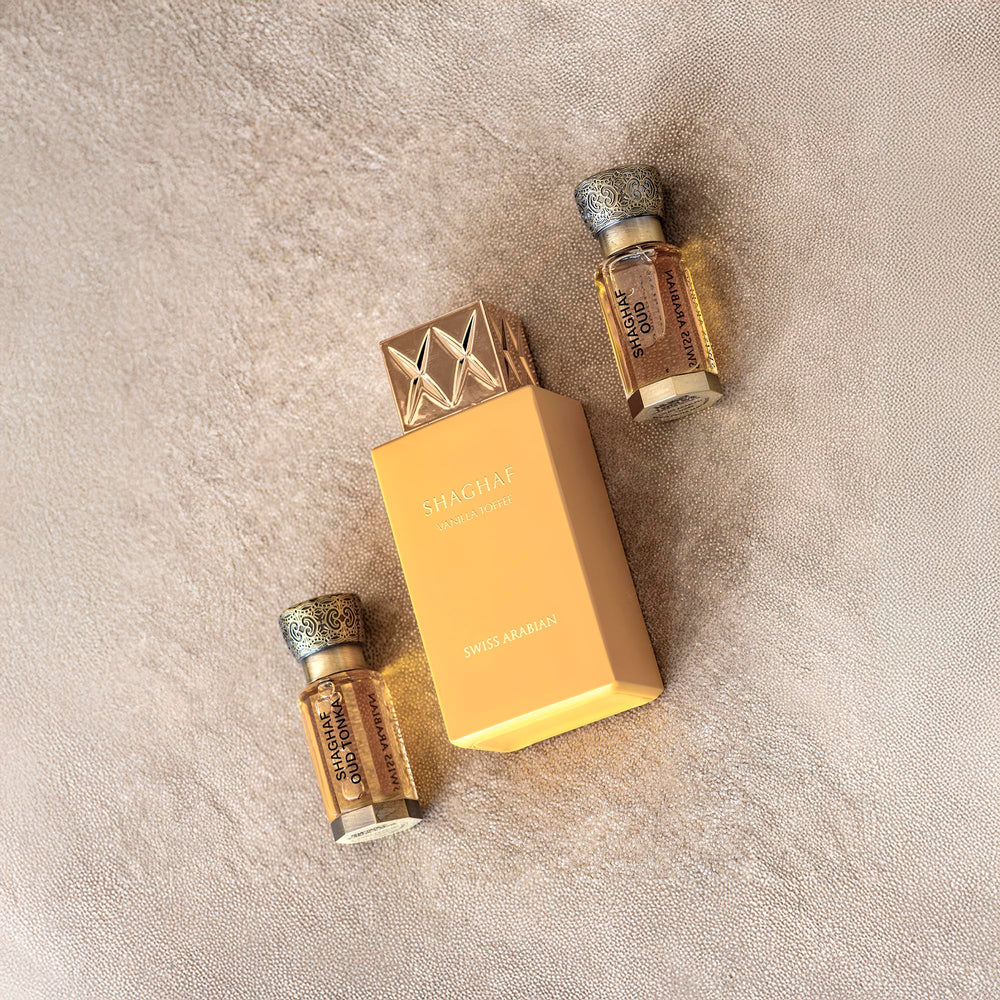 Swiss Arabian Shaghaf Oud Tonka alcohol-free formulation ideal for sensitive skin.
