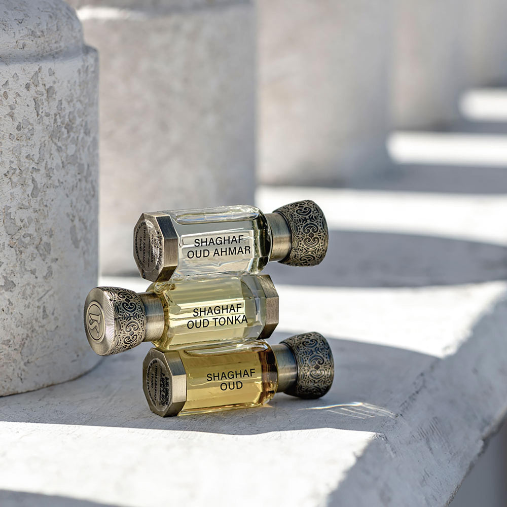 Swiss Arabian Shaghaf Oud Tonka amberwood base adds earthy warmth.