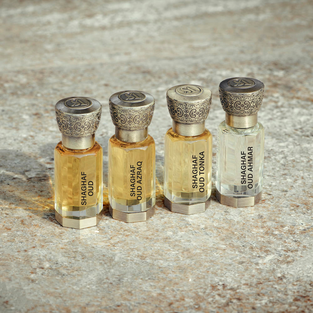 Swiss Arabian Shaghaf Oud Tonka close-up on cinnamon bark heart for spice.