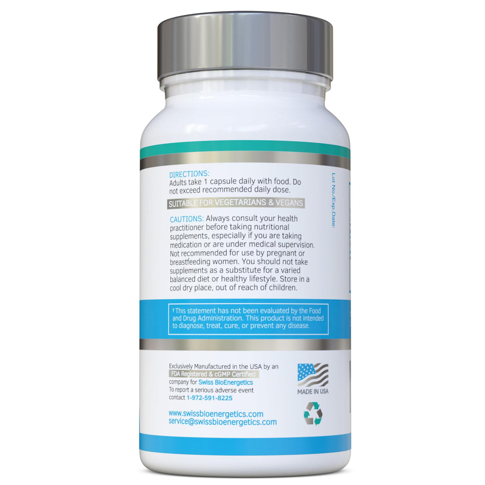 Swiss Bioenergetics PQQ Max label highlights vegan, GMO-free formulation