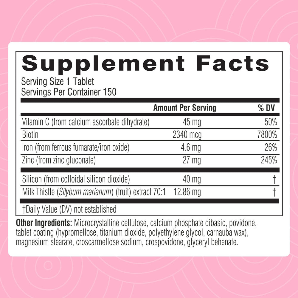Clean label and no sugar on Swisse Biotin packaging.