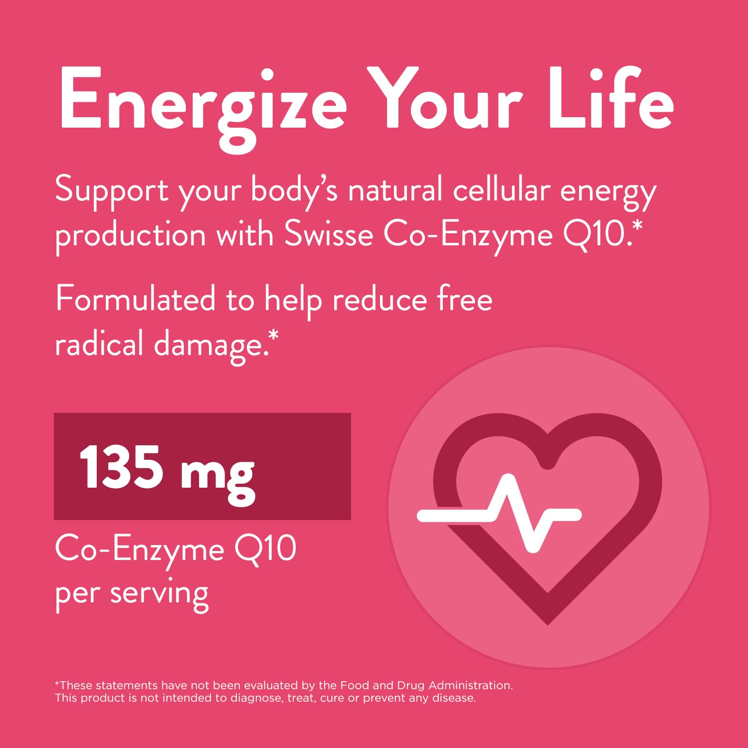 Swisse CoQ10 label detail emphasizes 135 mg per softgel for consistency.