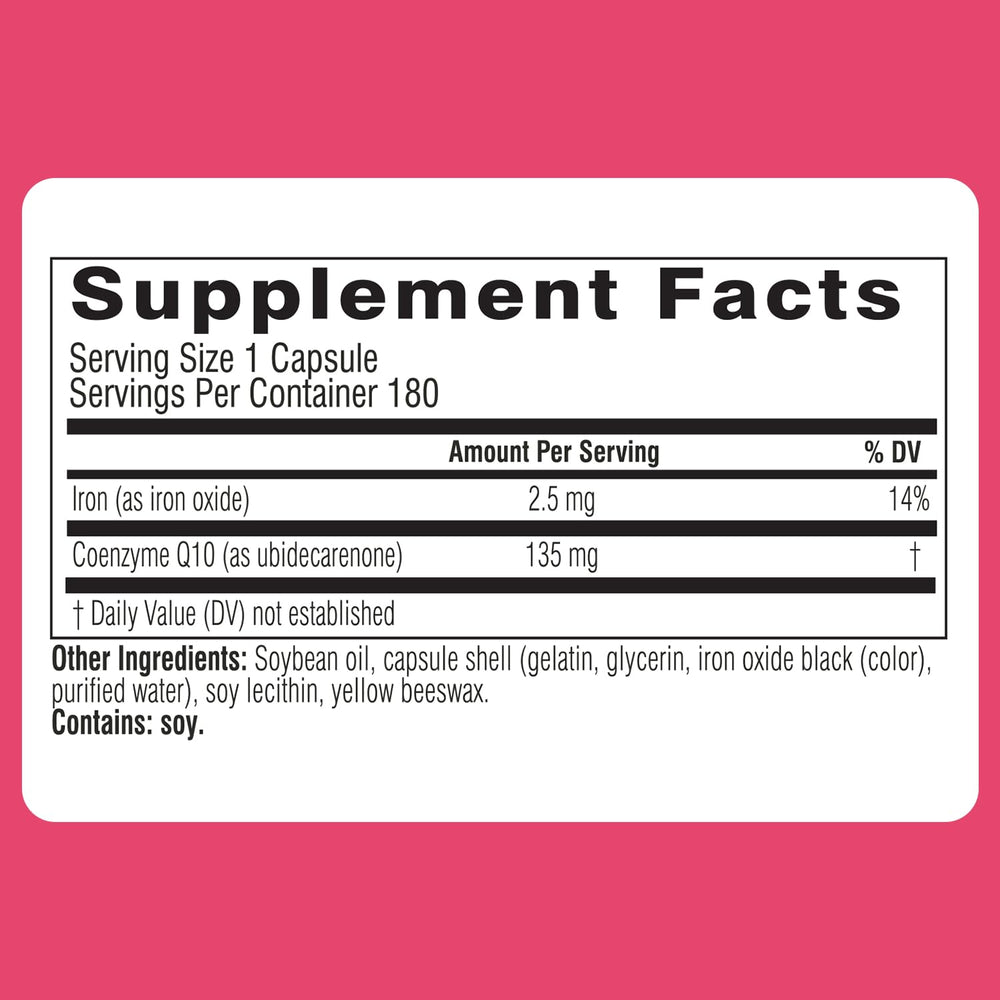 Swisse CoQ10 packaging box showcases six-month supply and 180 softgels.