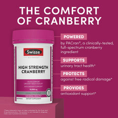 Swisse cranberry extract capsules close-up showing high-potency PACran.
