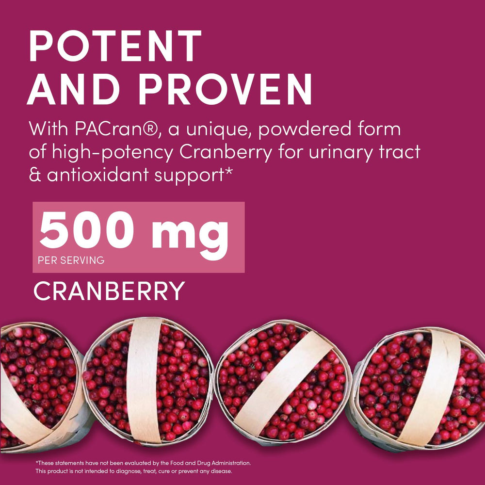 Swisse Cranberry Pills bottle with 100 softgels label details.