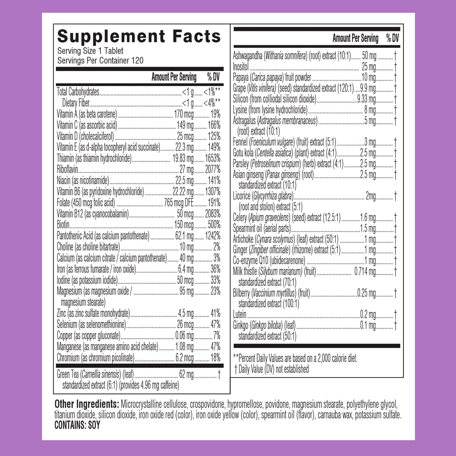 Swisse Daily Multivitamin for Women ingredients scene highlights 47 nutrients and adaptogens.