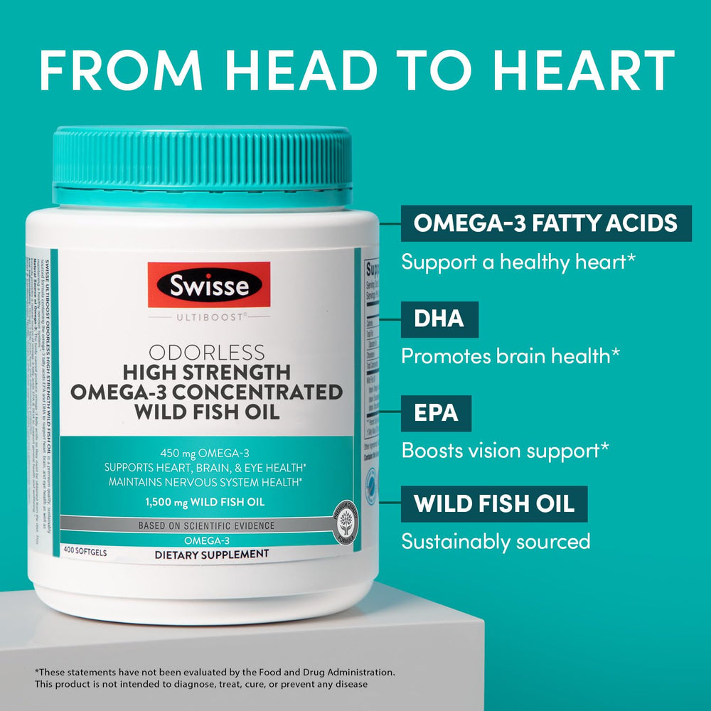 Swisse Wild Fish Oil odorless capsule close-up with no fishy smell