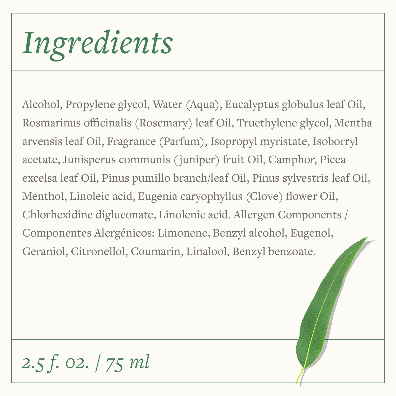 SwissJust Eucasol ingredients highlight natural eucalyptus and purity