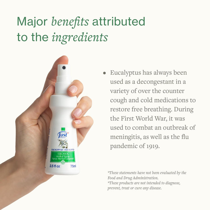 Close-up of the SwissJust Eucasol label highlighting eucalyptus