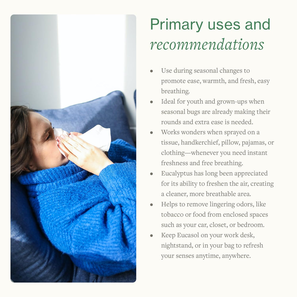 SwissJust Eucasol spray used in room to air-cleanse and refresh