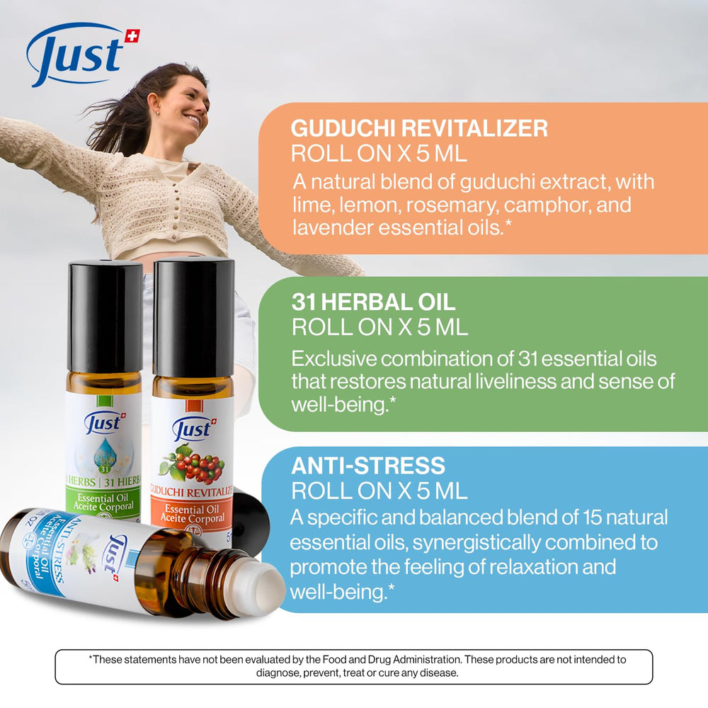 SwissJust Relaxation Trio behind the neck for soothing energy during breaks.