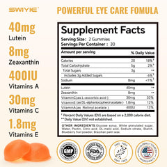 Swiyie Lutein Gummies close-up of two gummies for convenient daily use.
