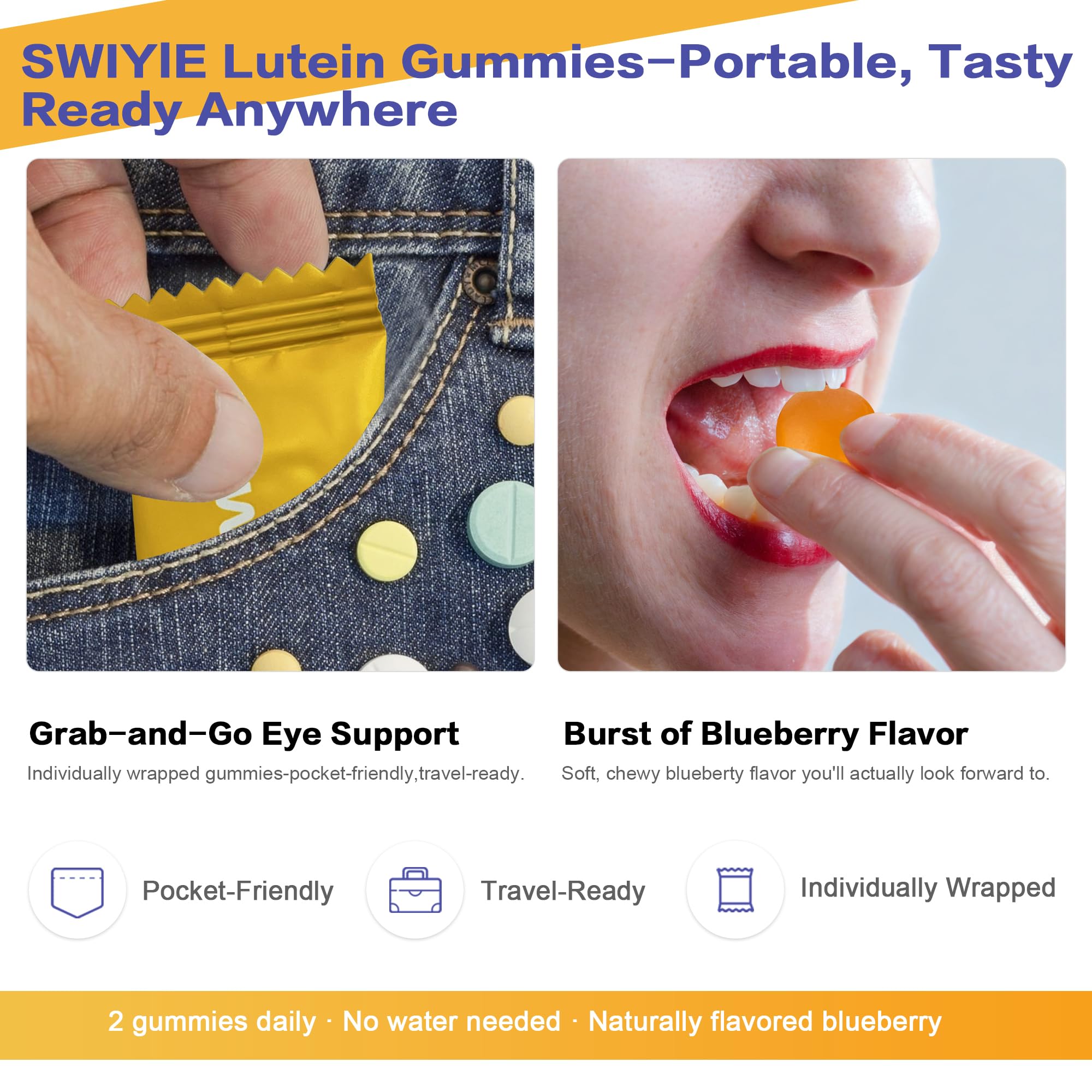 Swiyie Lutein Gummies bottle side view for eye health support.
