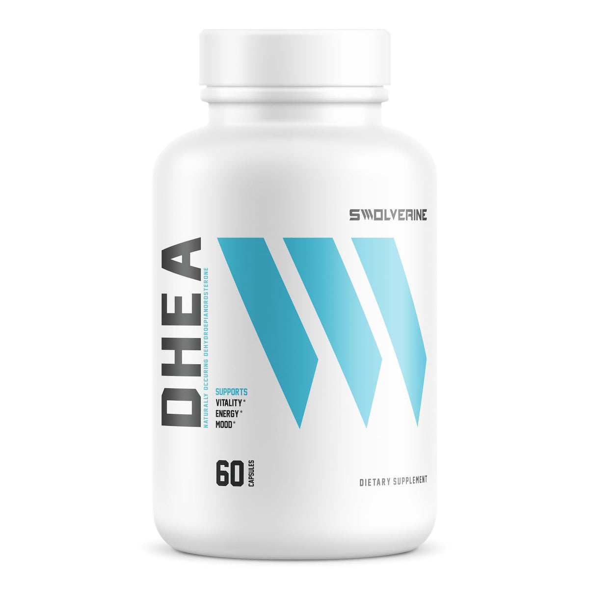 Swolverine DHEA bottle with 60 servings for daily vitality.