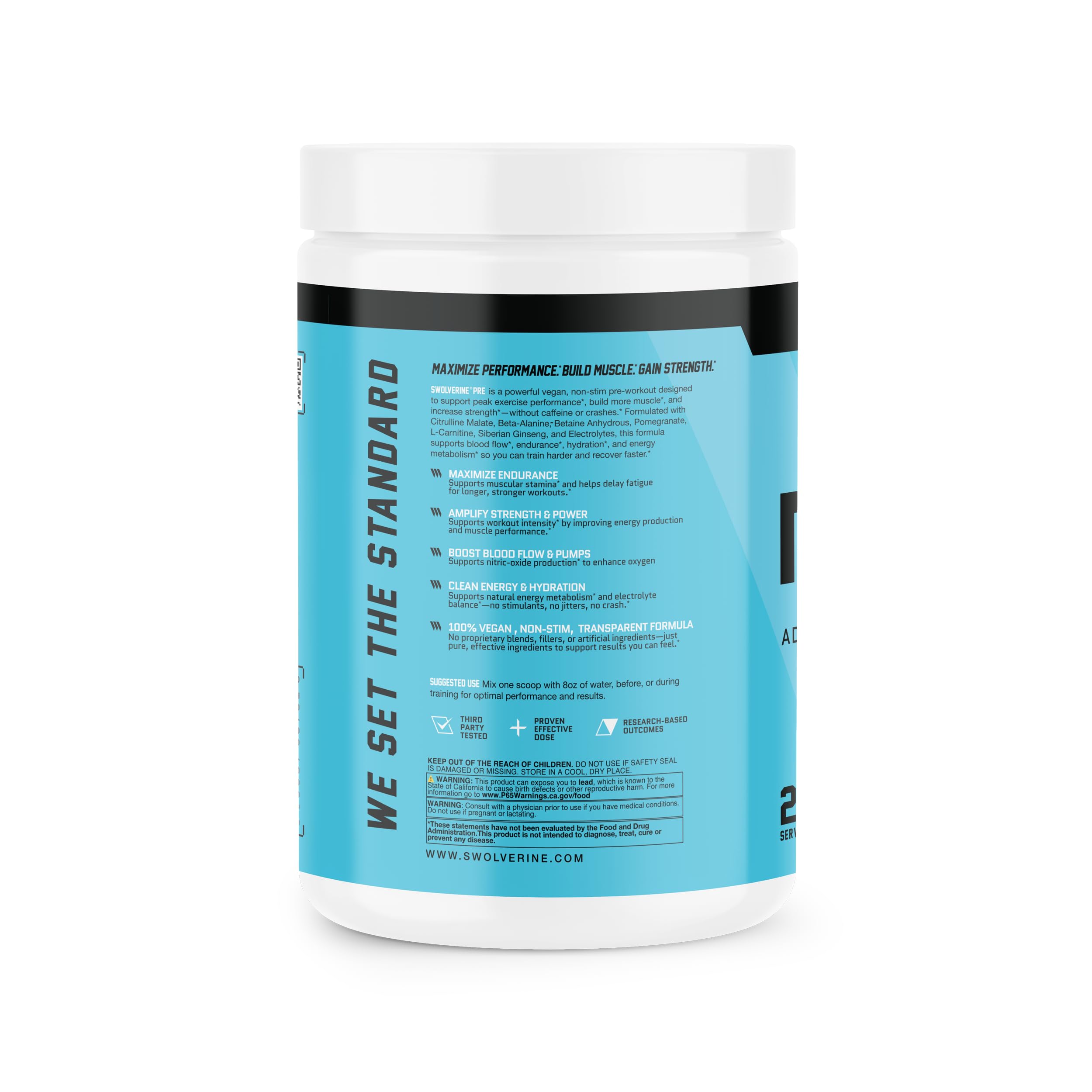 Swolverine PRE endurance workout scene highlighting caffeine-free focus.