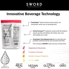 SWORD PERFORMANCE electrolyte berry bag closeup emphasizes natural ingredients and clean hydration
