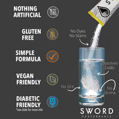 SWORD PERFORMANCE electrolyte berry scoop highlighting easy portioning for on-the-go fueling