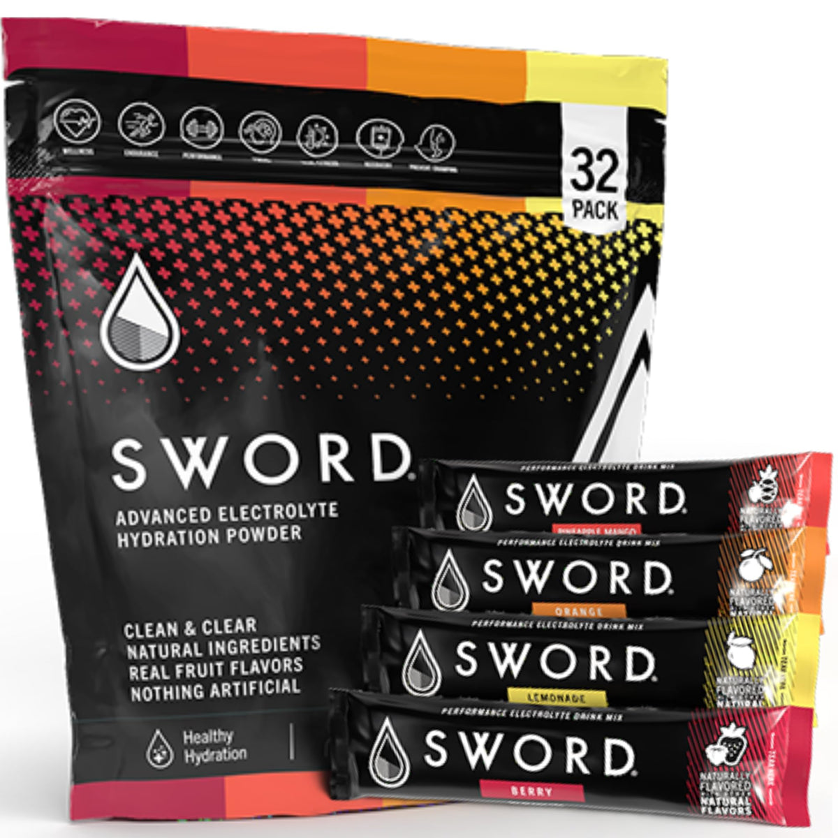 Sword Performance electrolyte packs berry pour showing quick hydration for workouts