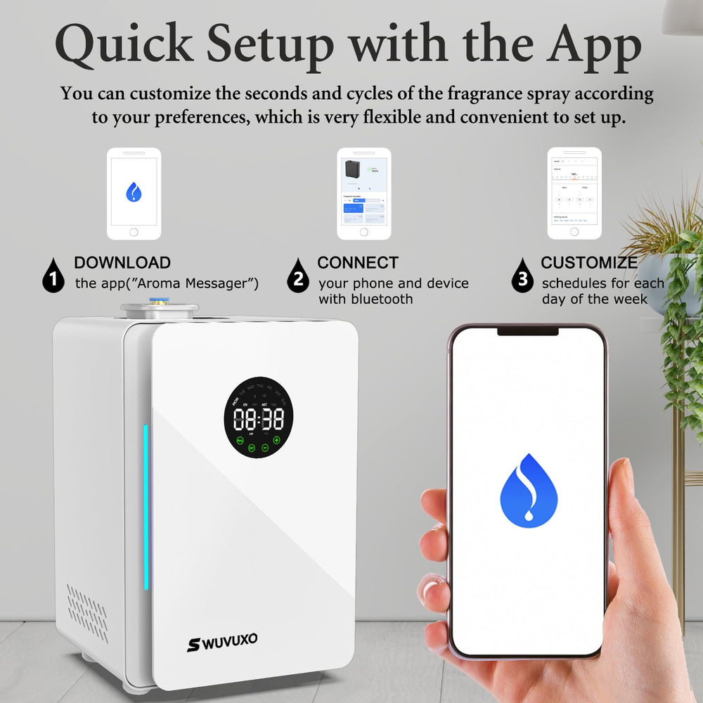 Swuvuxo Bluetooth app setup for remote diffusion scheduling.