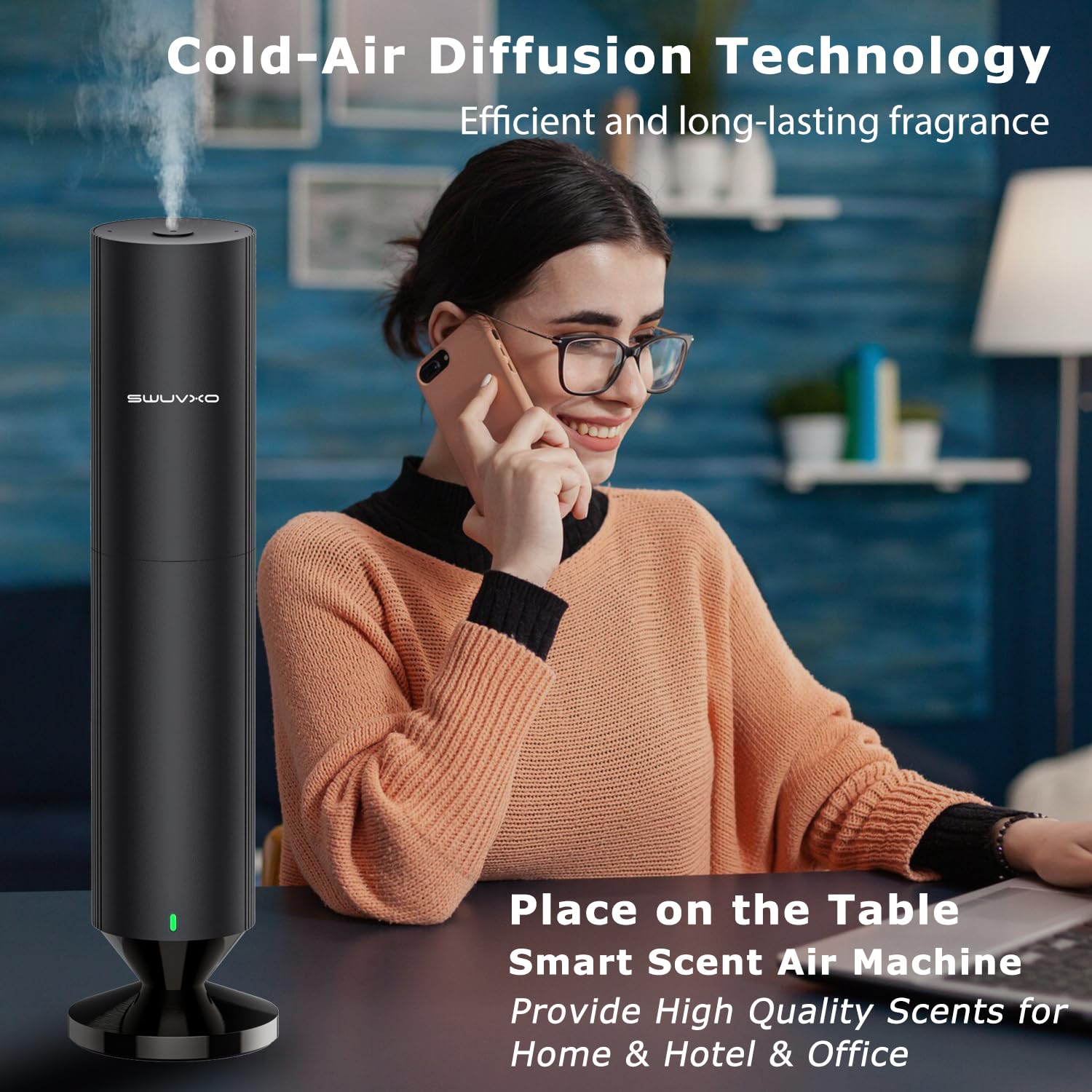SWUVUXO diffuser with Bluetooth app control for easy scheduling and adjustments