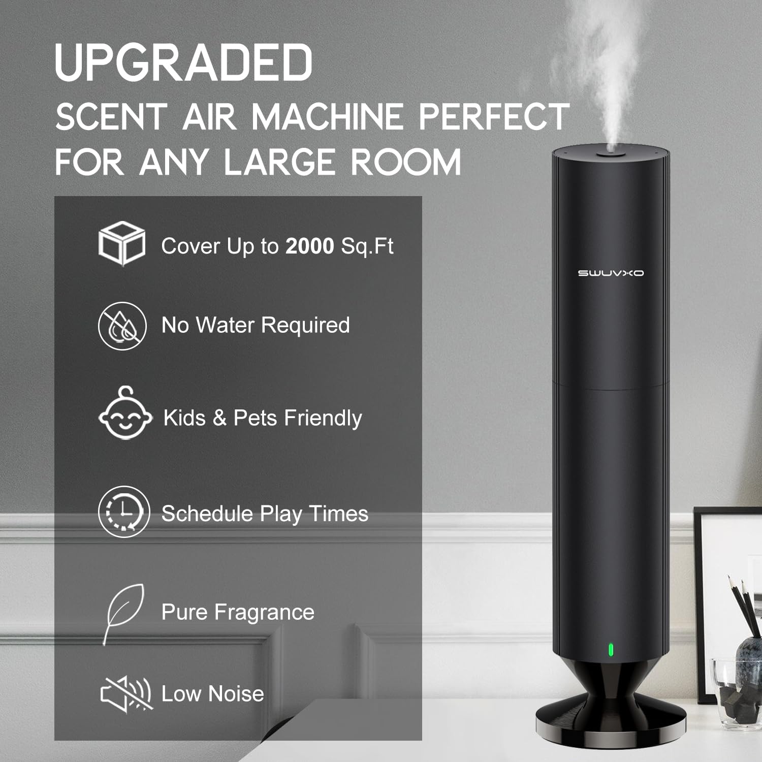 SWUVUXO remote control depicted for effortless diffuser operation nearby