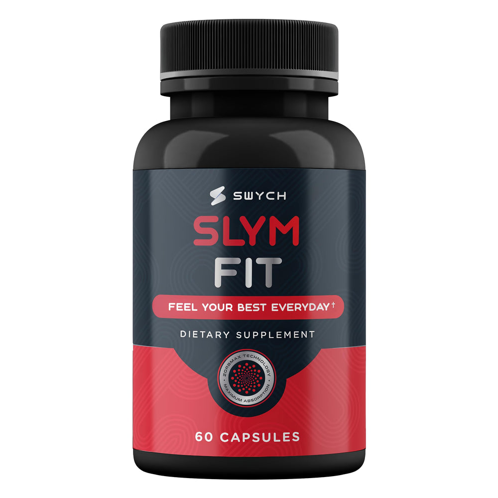 SWYCH SLYM FIT bottle front showing daily metabolism support and energy