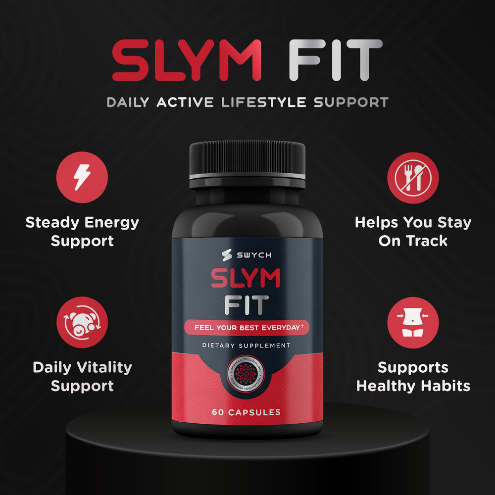 SWYCH SLYM FIT ingredients blend on label demonstrating natural energy and metabolism support