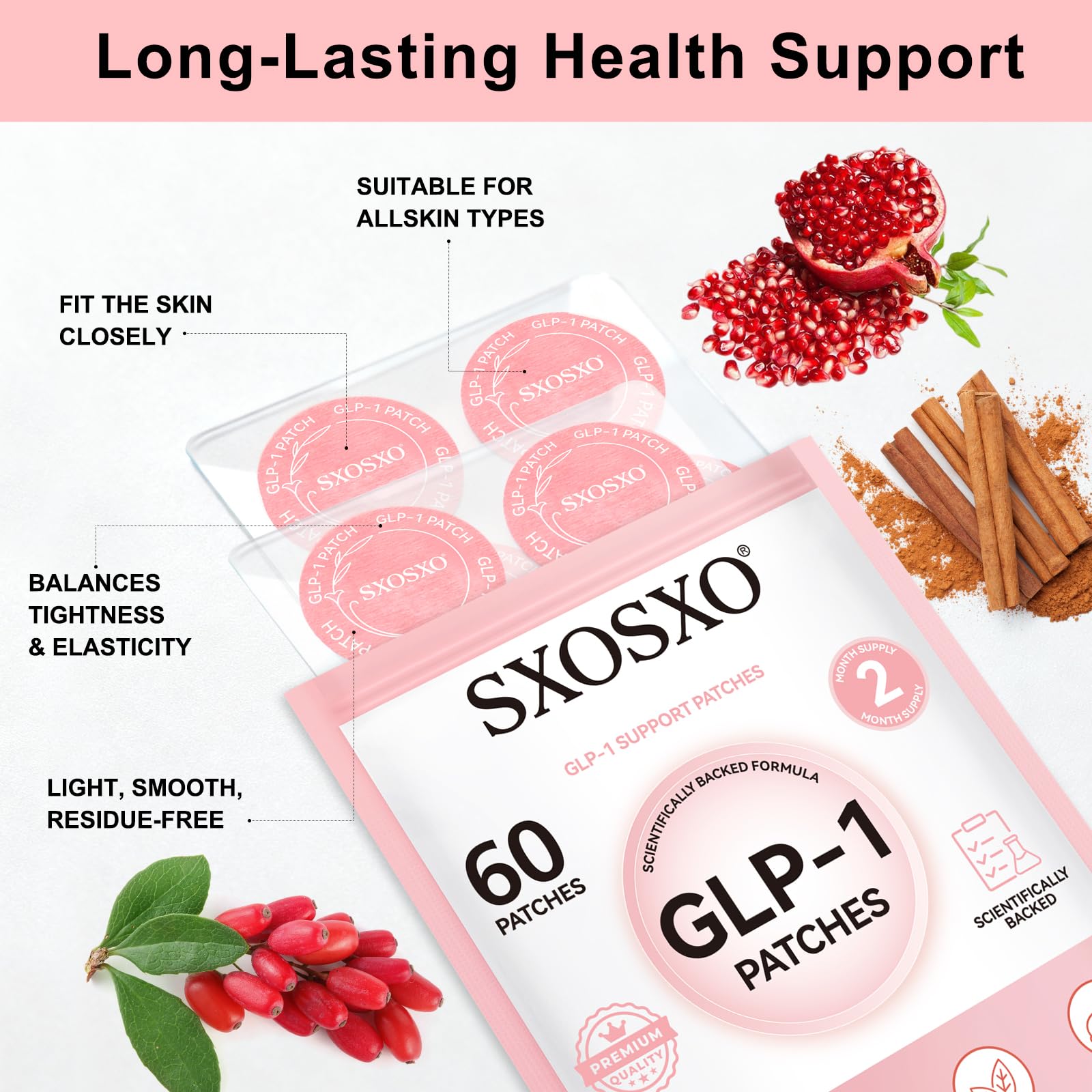 SXOSXO GLP-1 Patches applied to skin for comfortable routine