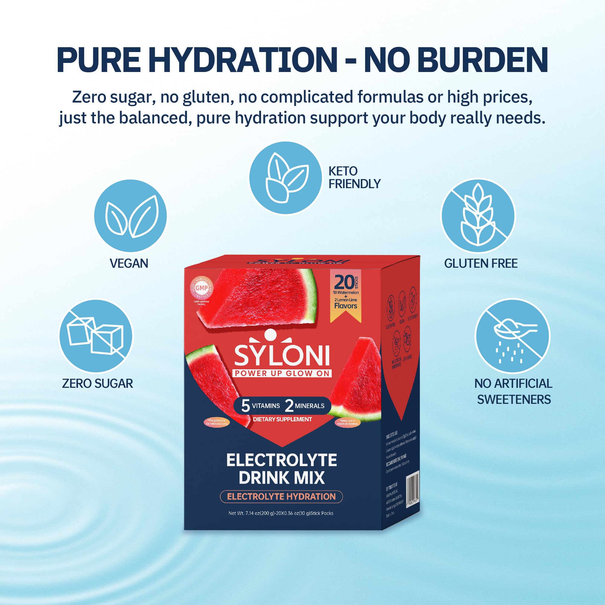 Syloni electrolytes sweetened with natural stevia for balanced taste.