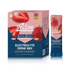 Syloni Electrolytes Strawberry stick pack for on-the-go hydration after workouts.