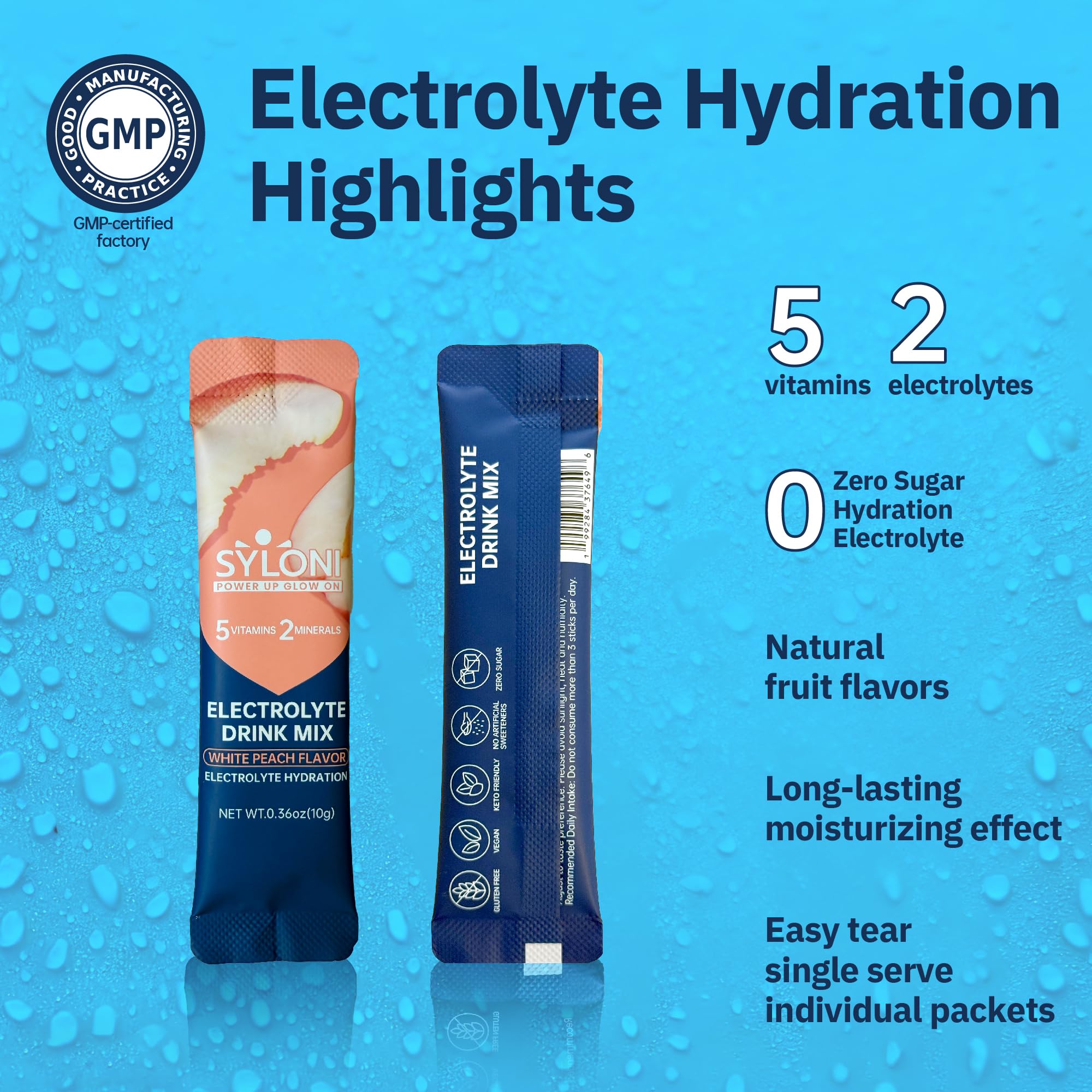 Syloni Electrolytes vegan and keto-friendly badge visible