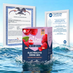 Syloni Raspberry electrolyte packet front, convenient single-serve hydration on the go.