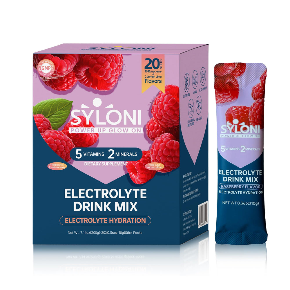 Syloni Raspberry electrolyte stick for quick hydration during workouts.