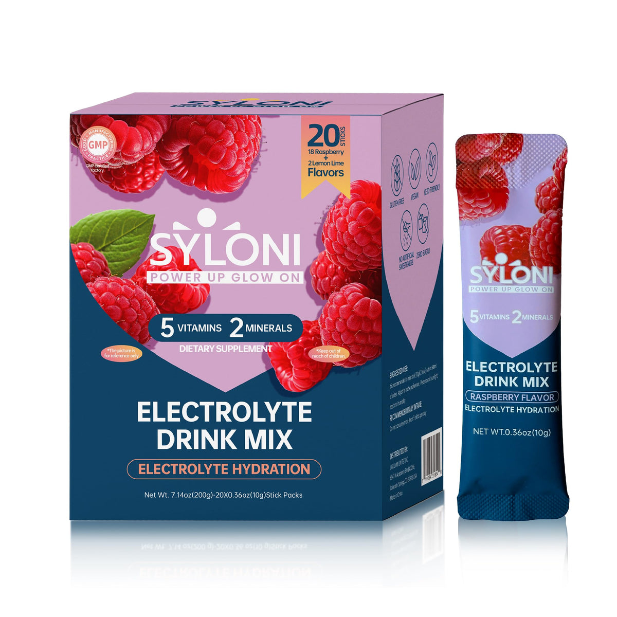 Syloni Raspberry electrolyte stick for quick hydration during workouts.