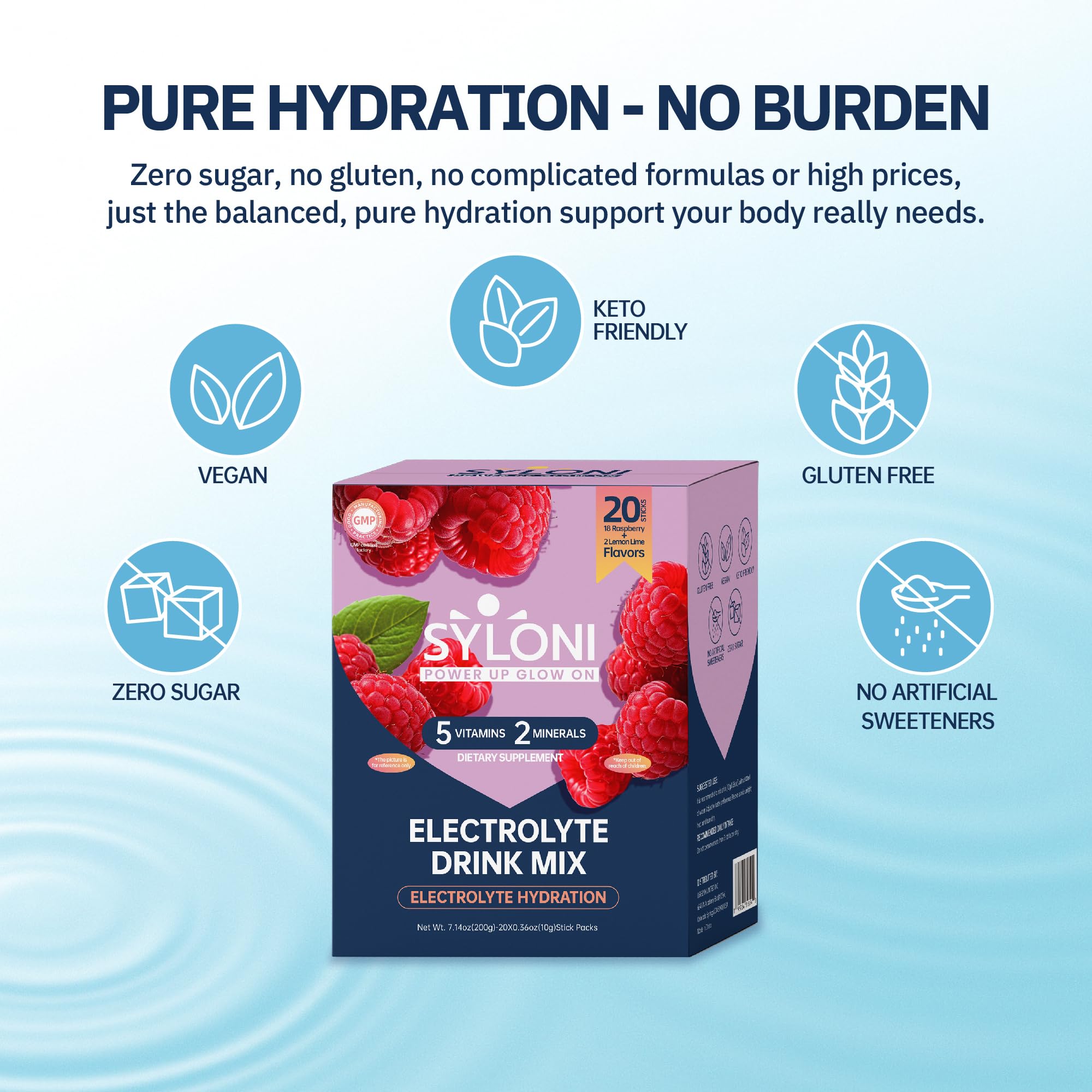 Syloni variety flavors pack display with keto-friendly hydration options.