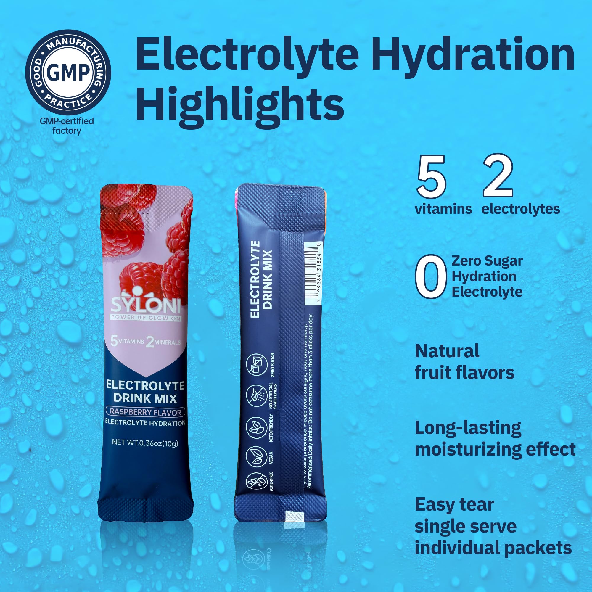 Syloni seven vitamins chart highlighting essential nutrients for hydration support.