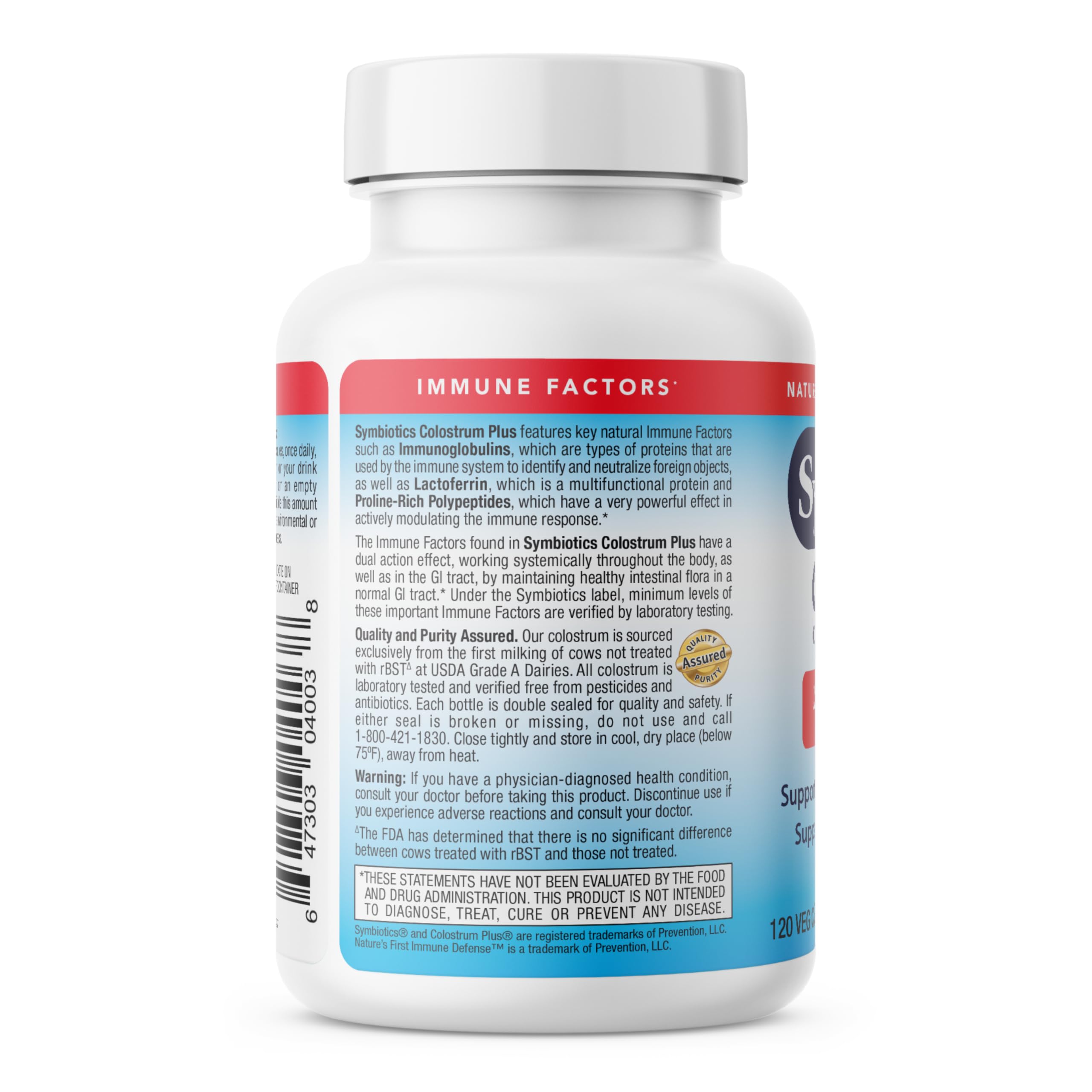 Symbiotics Colostrum nutrition facts highlight bioactive nutrients.