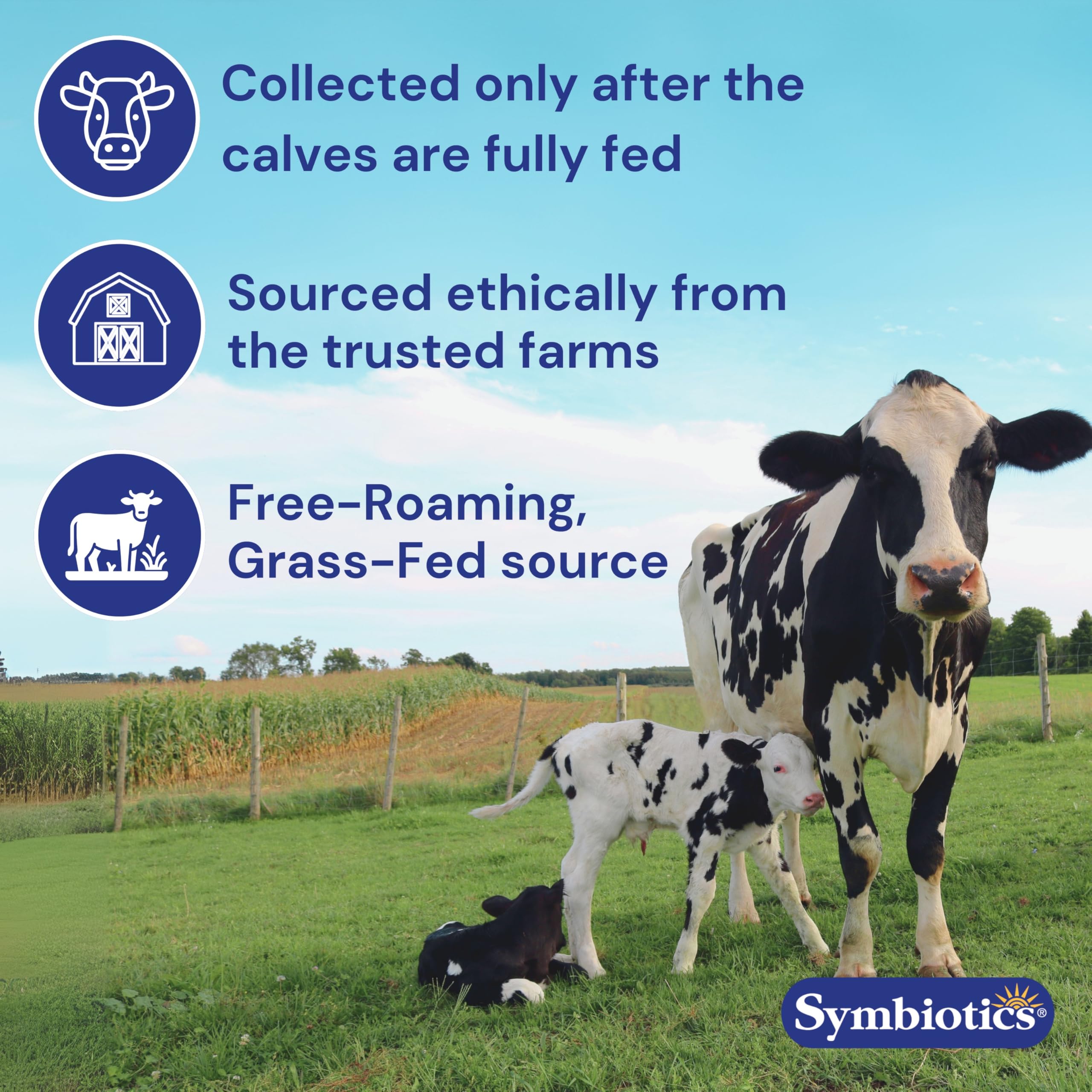Symbiotics Colostrum Plus digestive balance with healthy snacks nearby