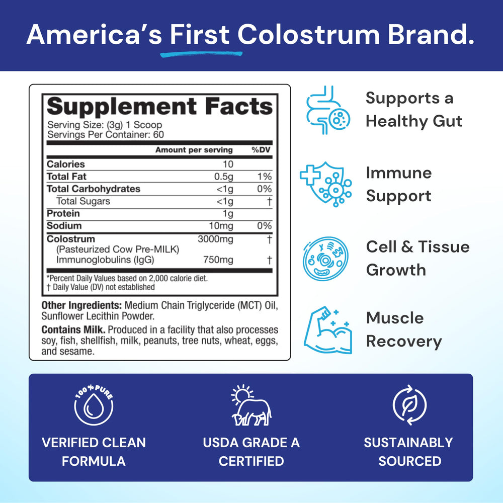 Symbiotics Colostrum Plus Powder pours into glass for easy mixing