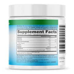 Symbiotics Colostrum Plus scoop shows easy daily dosing for gut health