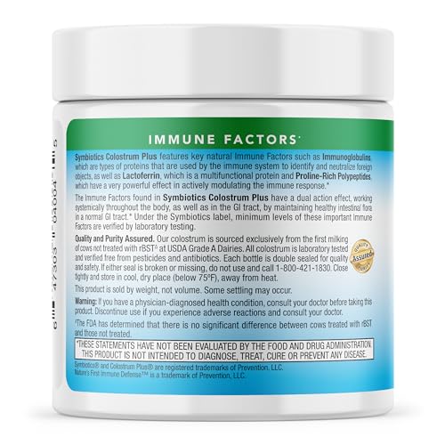 Symbiotics Colostrum Plus powder close-up reveals fine texture and pure appearance